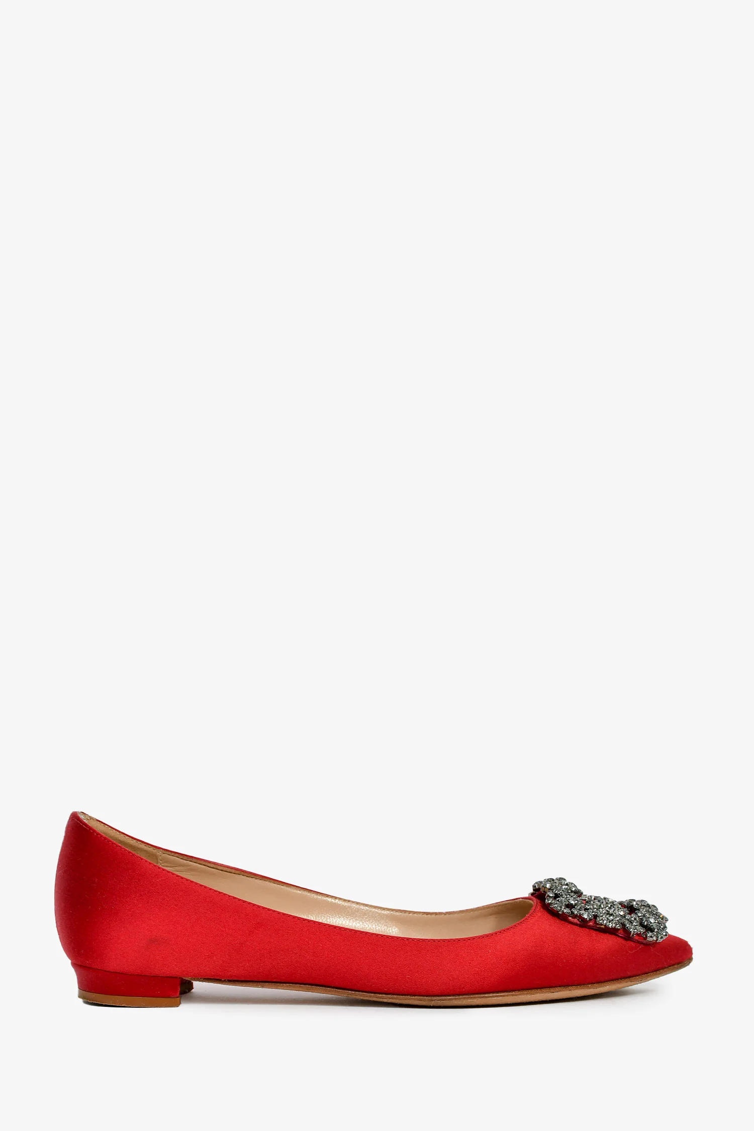 Manolo Blahnik Red Satin Hangisi Flats Size 36.5