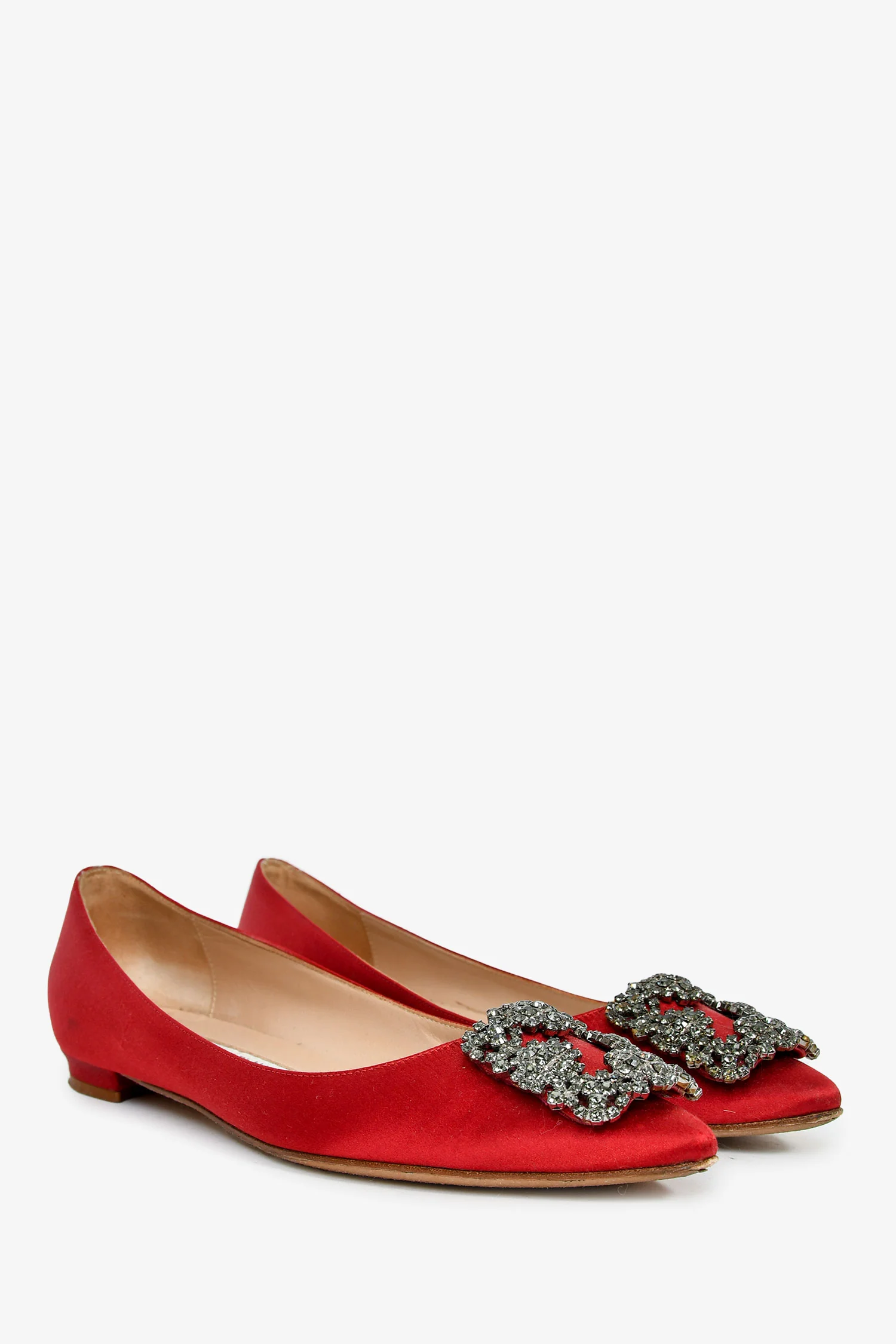 Manolo Blahnik Red Satin Hangisi Flats Size 36.5
