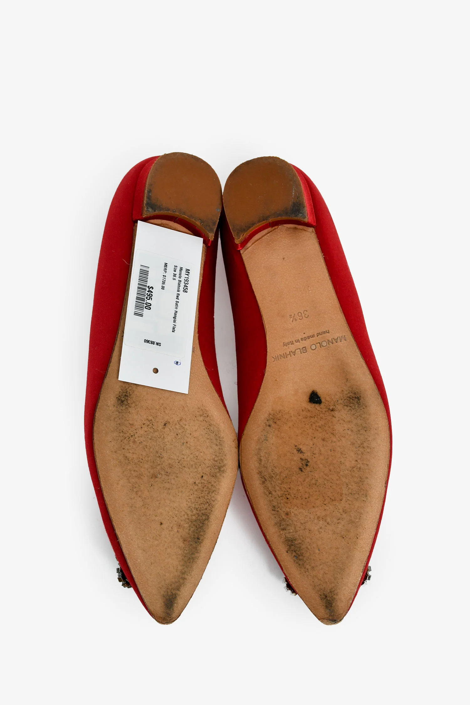 Manolo Blahnik Red Satin Hangisi Flats Size 36.5