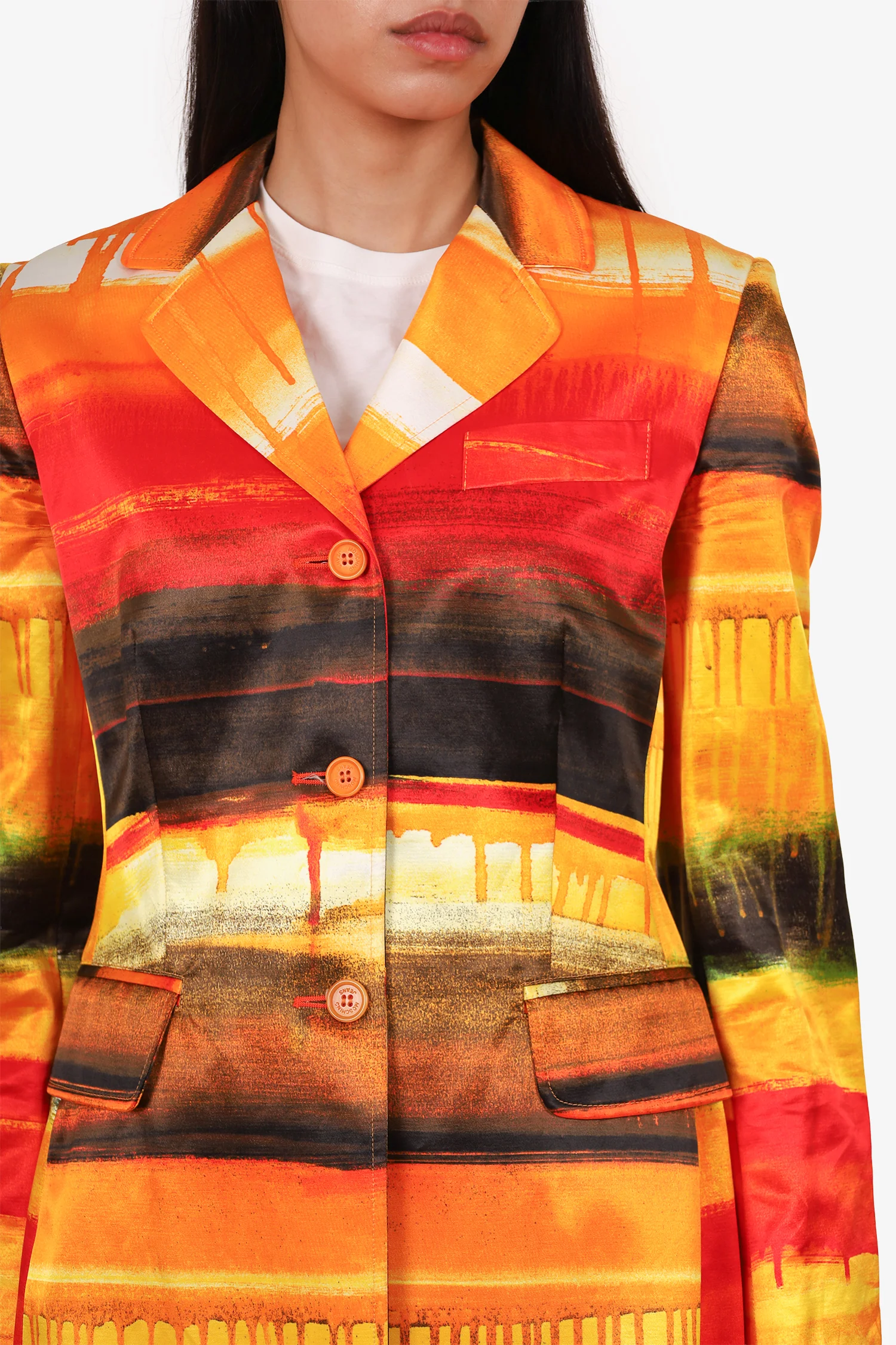 Moschino Jeans Orange/Red Printed Single Breasted Blazer + Skirt Set Size 42