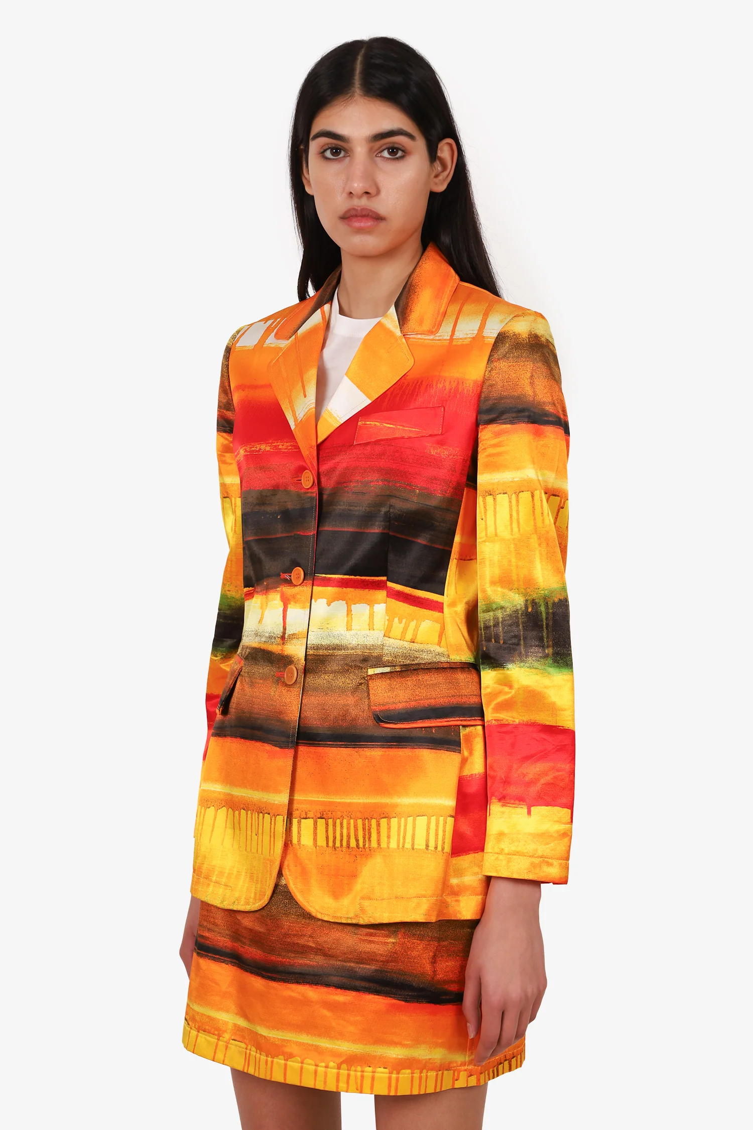 Moschino Jeans Orange/Red Printed Single Breasted Blazer + Skirt Set Size 42