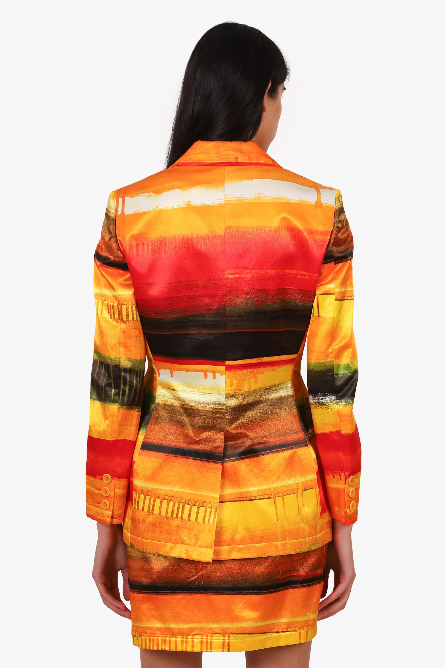 Moschino Jeans Orange/Red Printed Single Breasted Blazer + Skirt Set Size 42
