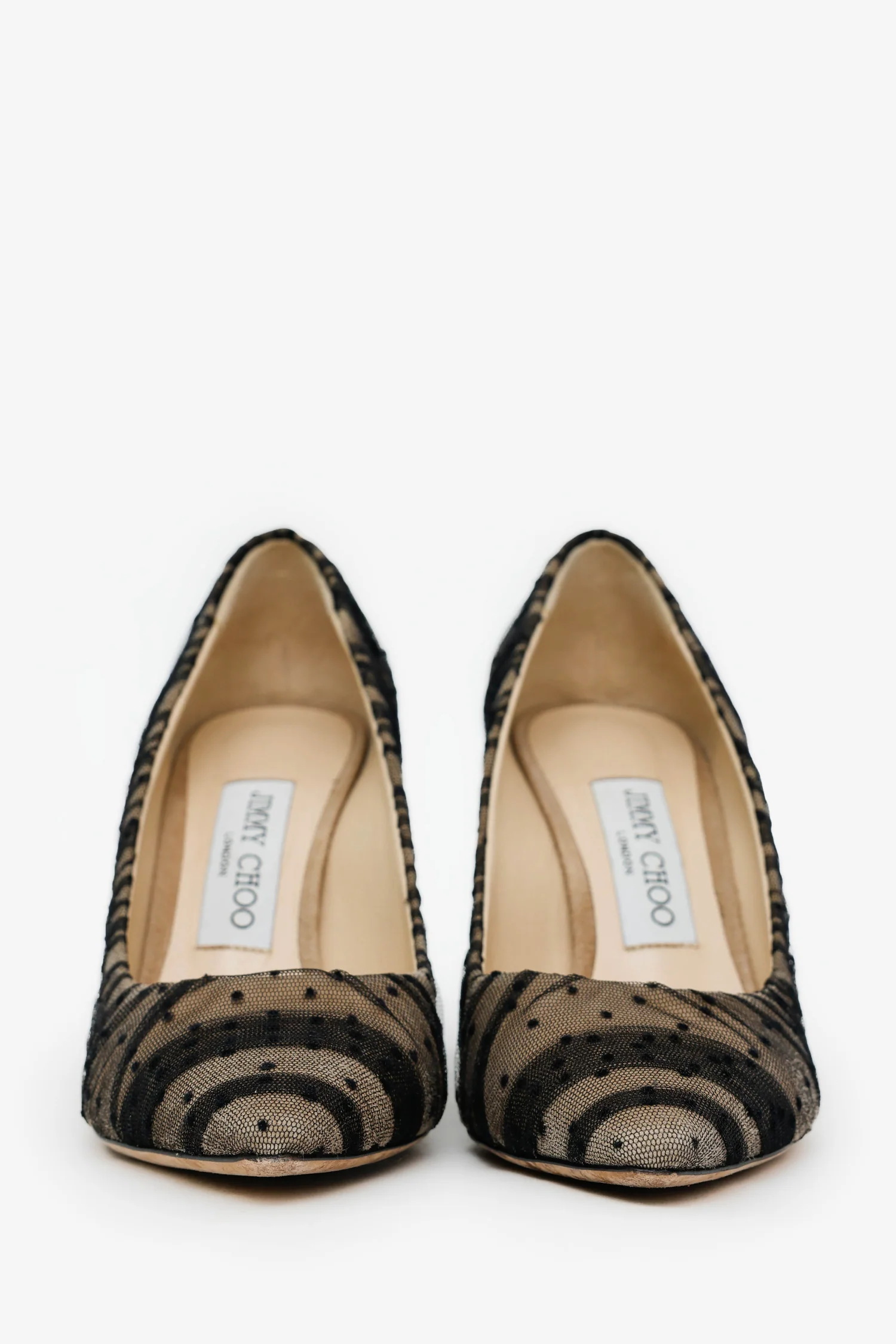 Jimmy Choo Black/Beige Mesh Dotted Pointed Toe Pumps Size 36.5