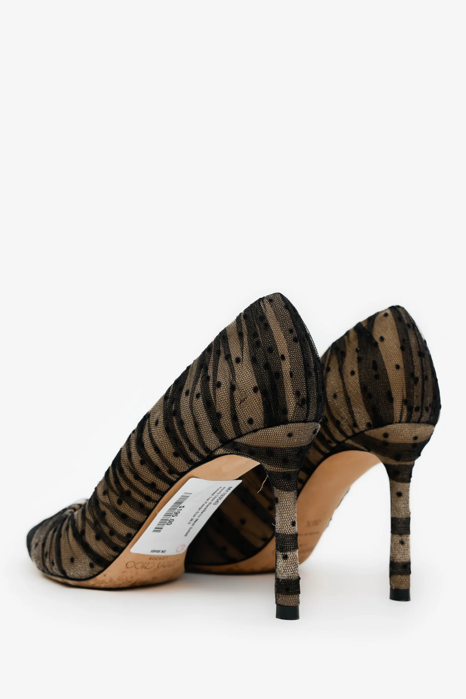 Jimmy Choo Black/Beige Mesh Dotted Pointed Toe Pumps Size 36.5