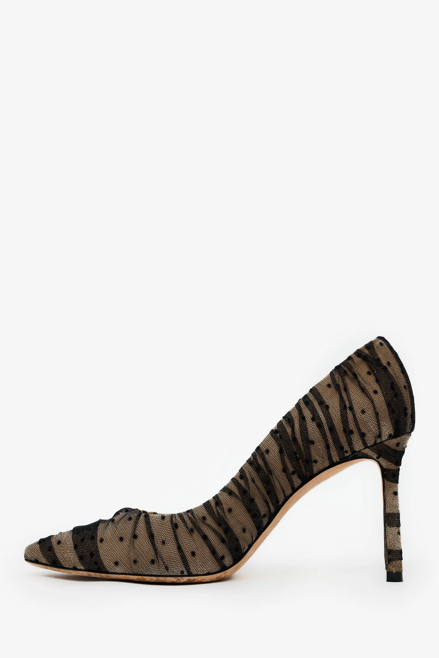 Jimmy Choo Black/Beige Mesh Dotted Pointed Toe Pumps Size 36.5