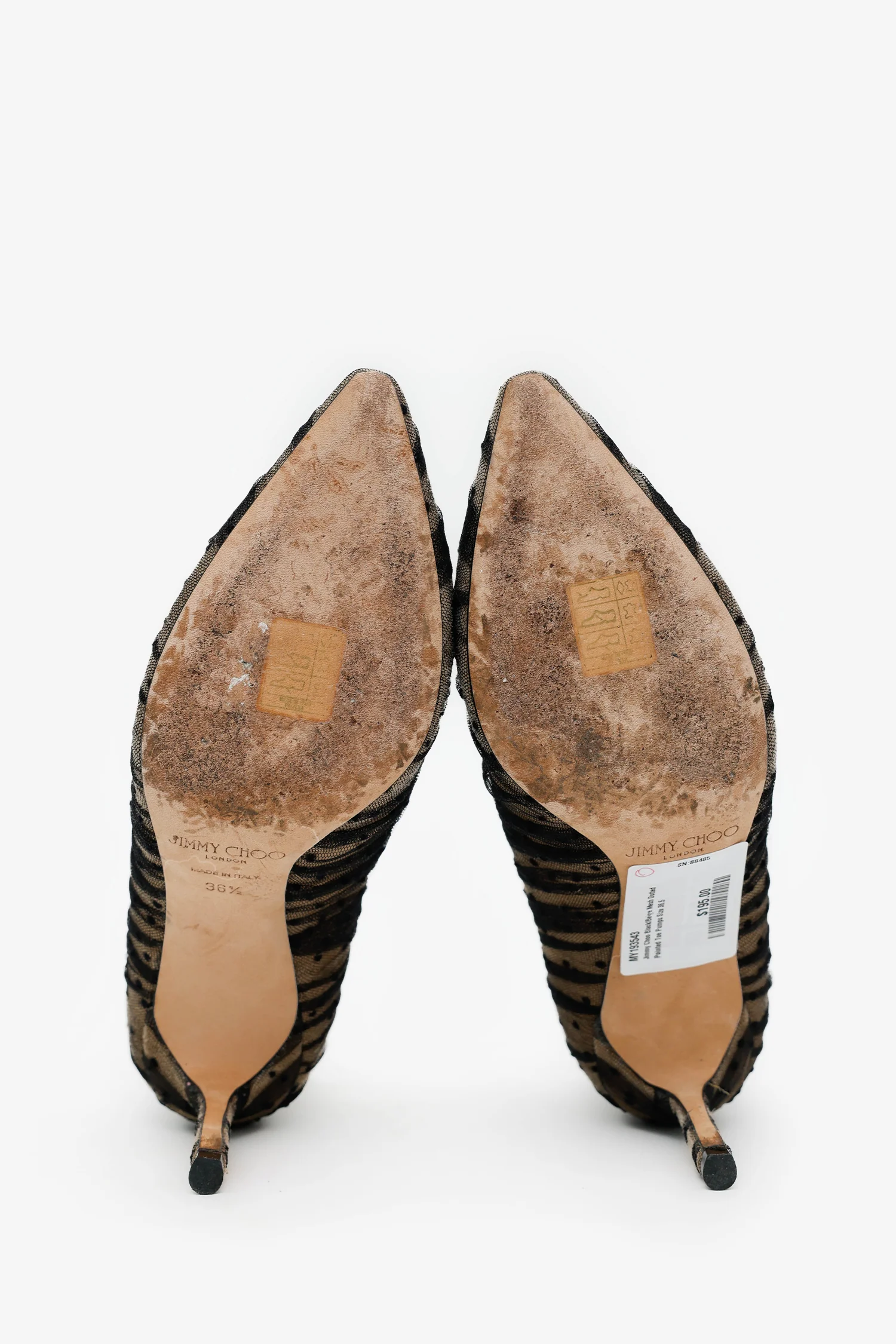 Jimmy Choo Black/Beige Mesh Dotted Pointed Toe Pumps Size 36.5