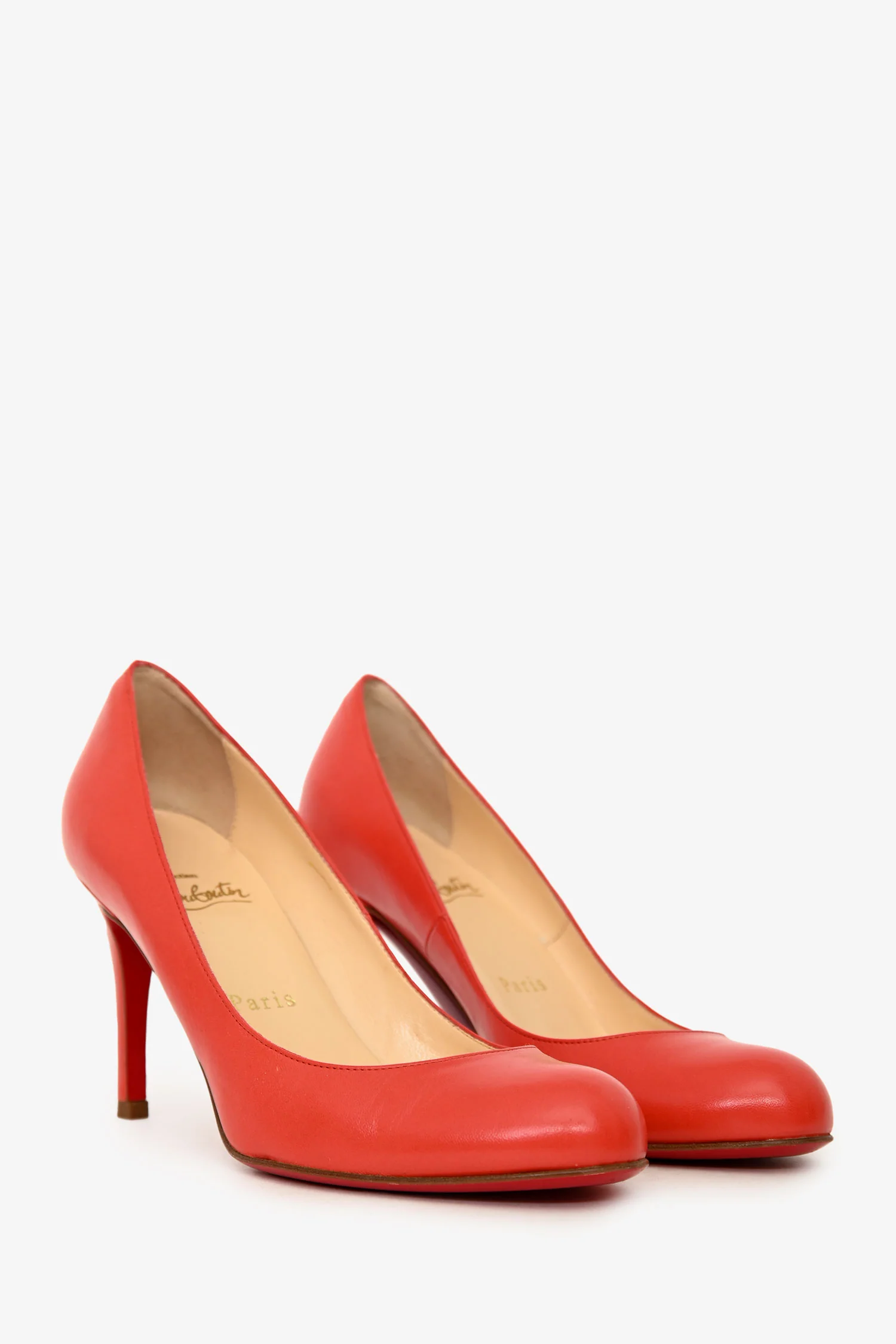 Christian Louboutin Red Leather Round Toe Heels Size 35