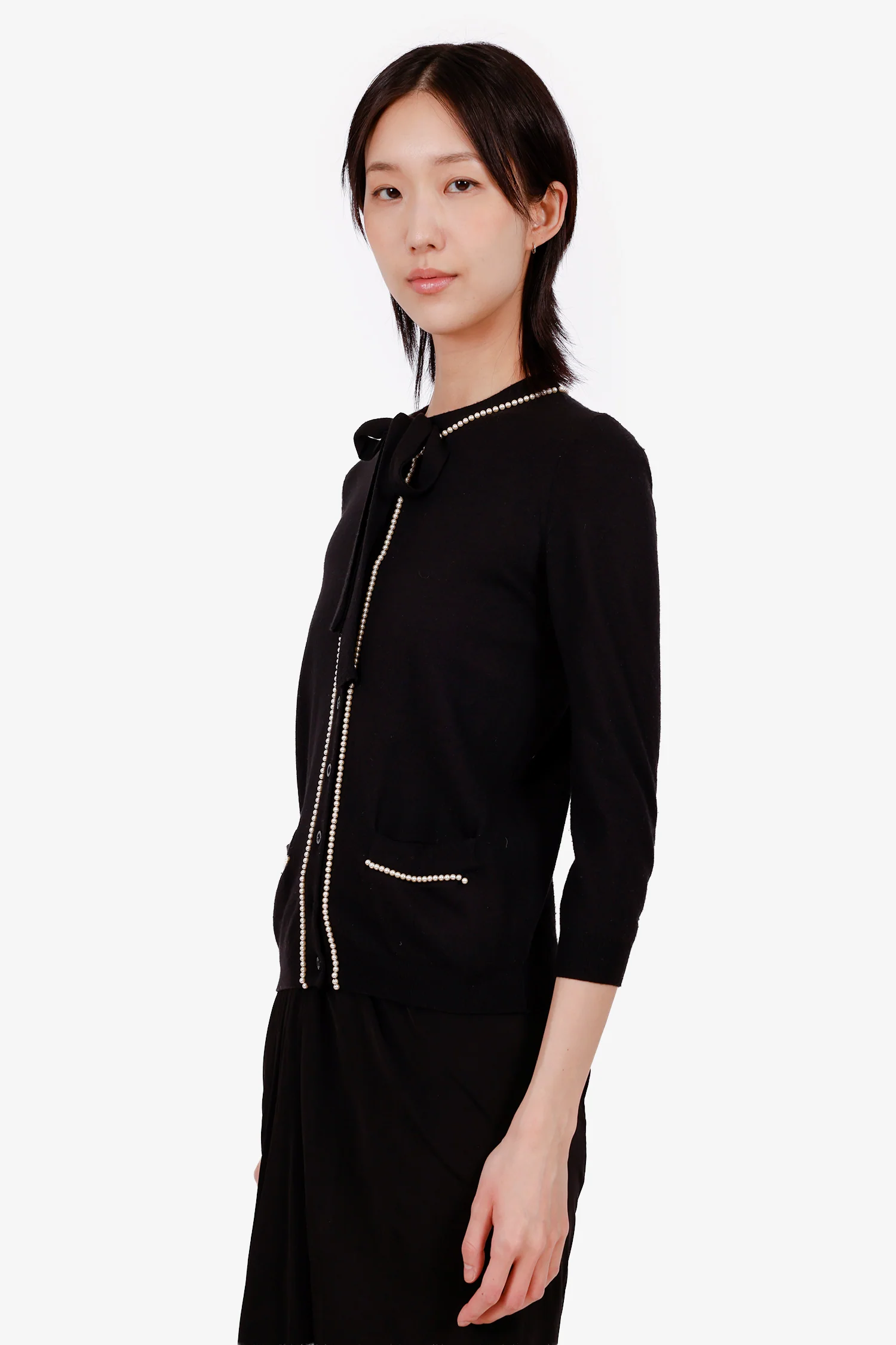 Moschino Black Wool/Silk Pearled Cardigan Estimated Size S