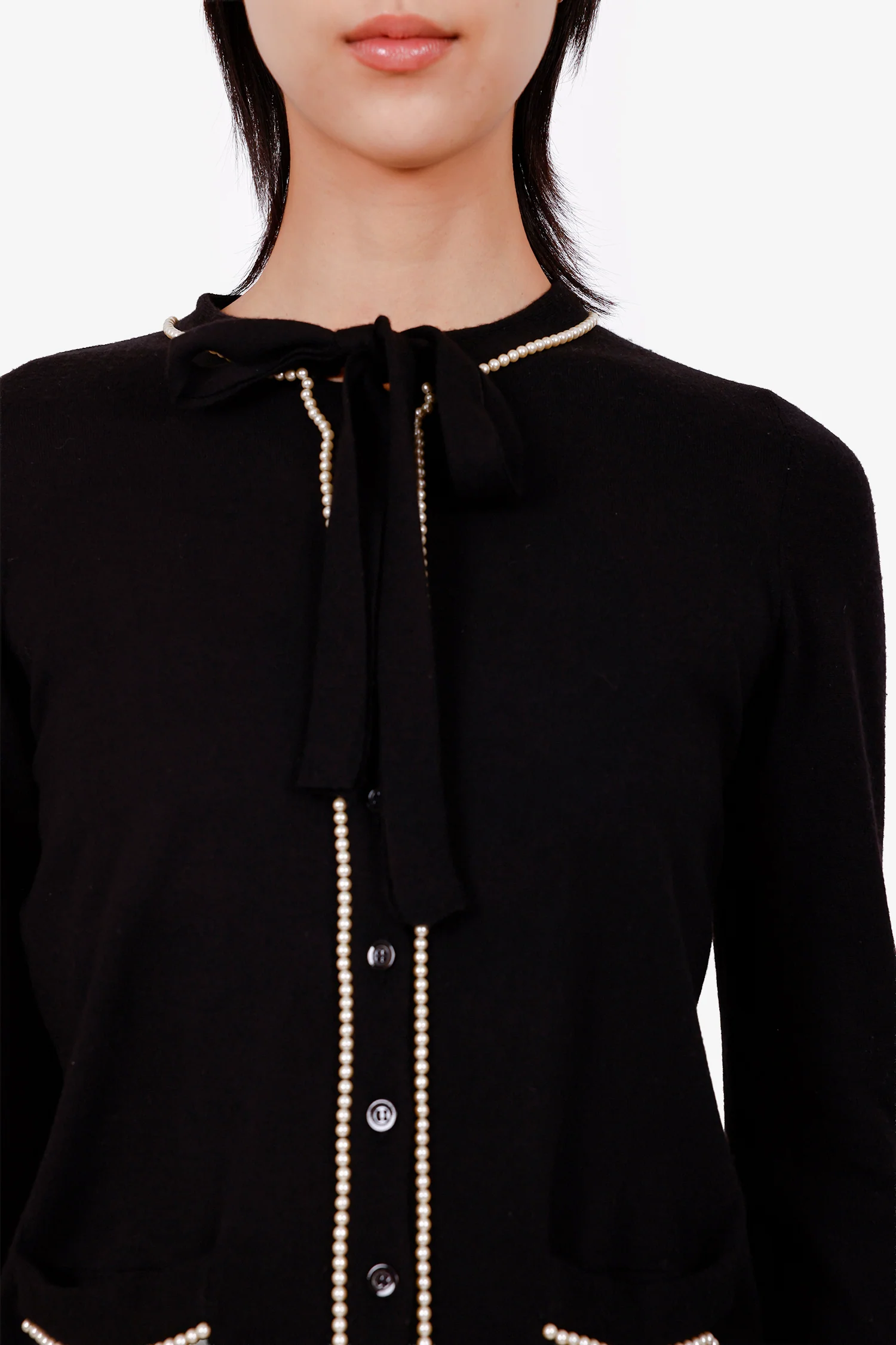 Moschino Black Wool/Silk Pearled Cardigan Estimated Size S
