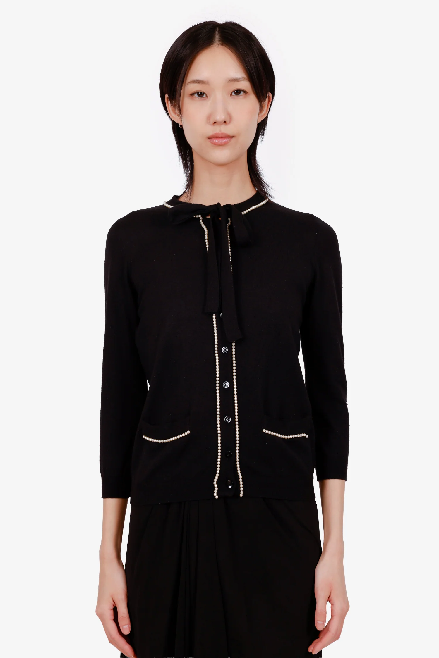 Moschino Black Wool/Silk Pearled Cardigan Estimated Size S