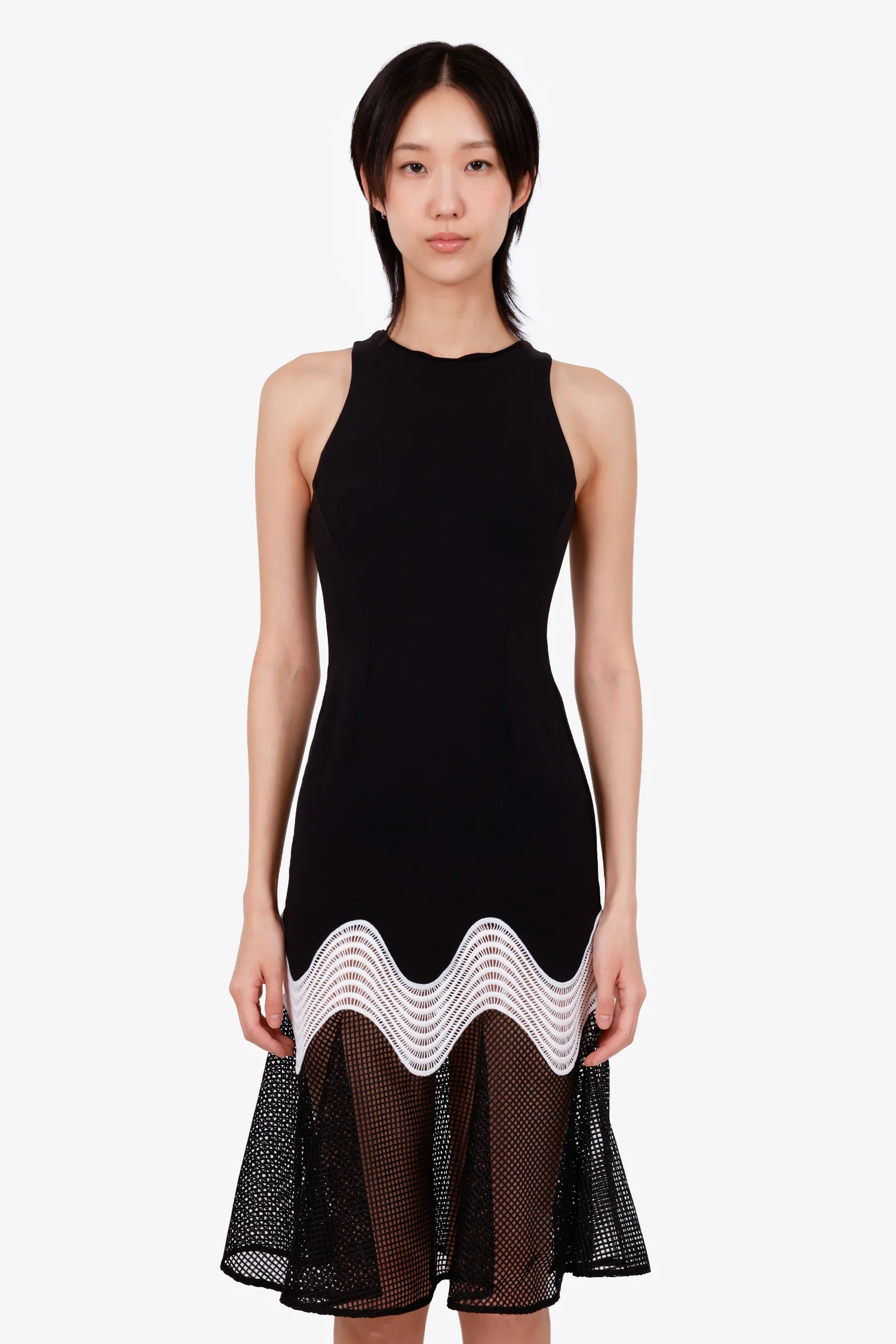 Jonathan Simkhai Black/White Mesh Crochet Midi Sleeveless Dress Size 2