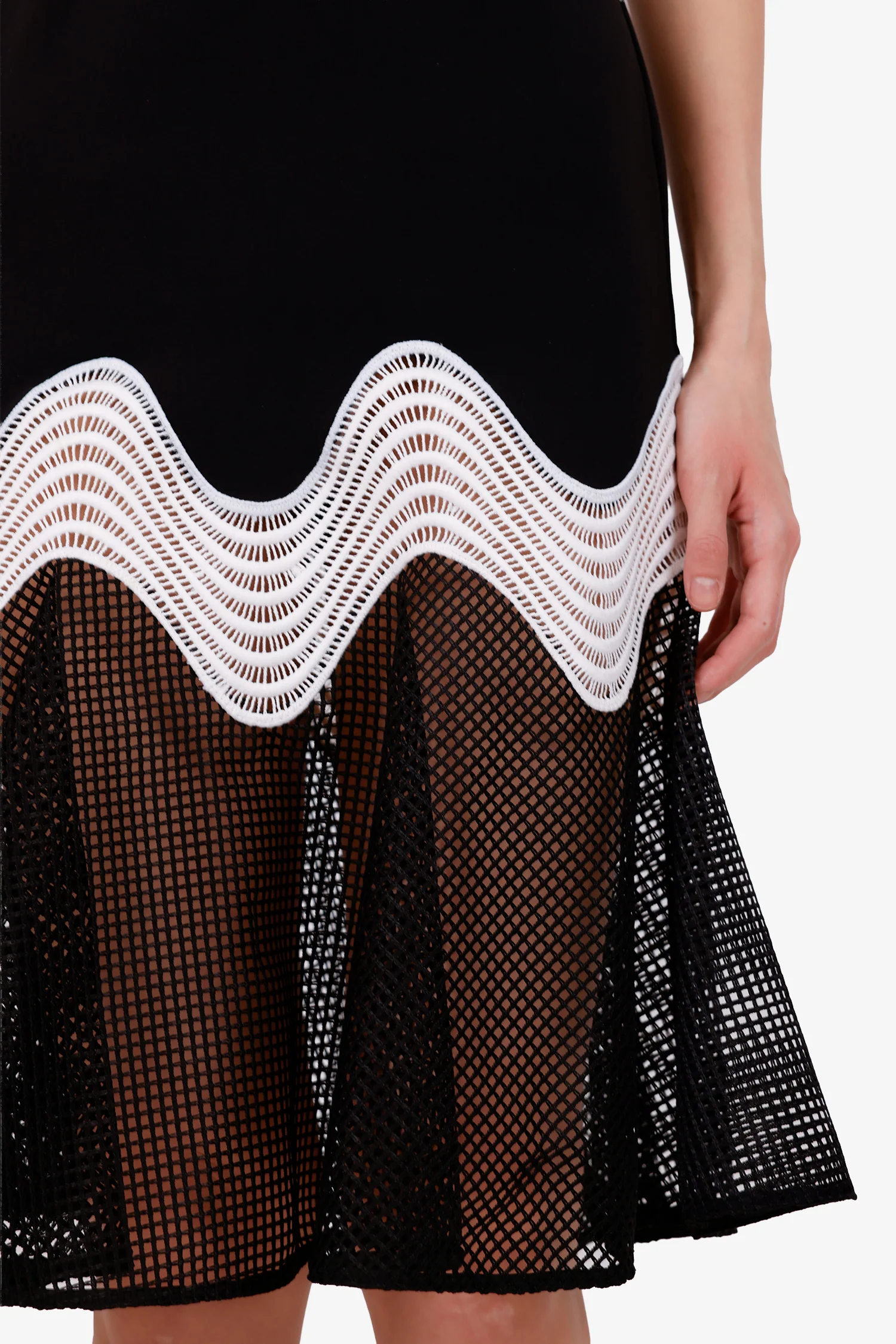Jonathan Simkhai Black/White Mesh Crochet Midi Sleeveless Dress Size 2