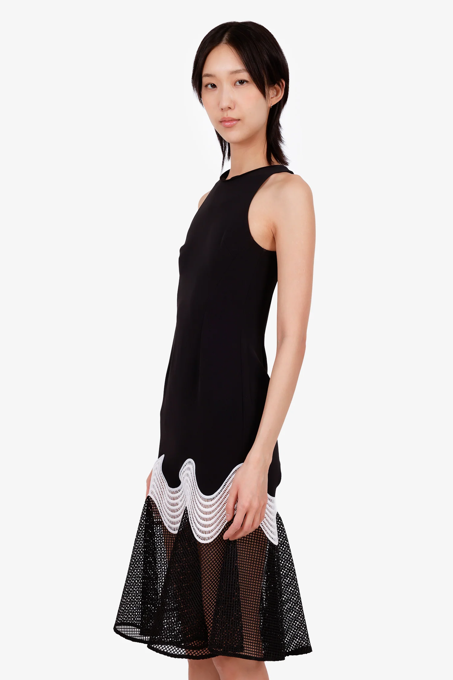 Jonathan Simkhai Black/White Mesh Crochet Midi Sleeveless Dress Size 2