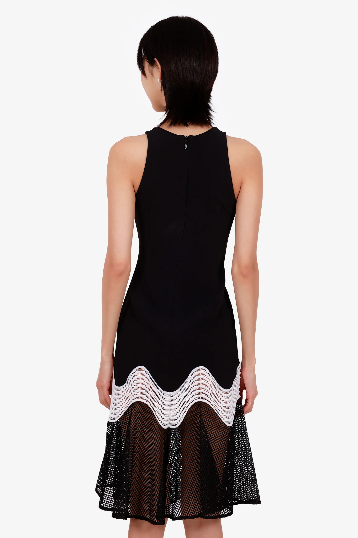 Jonathan Simkhai Black/White Mesh Crochet Midi Sleeveless Dress Size 2