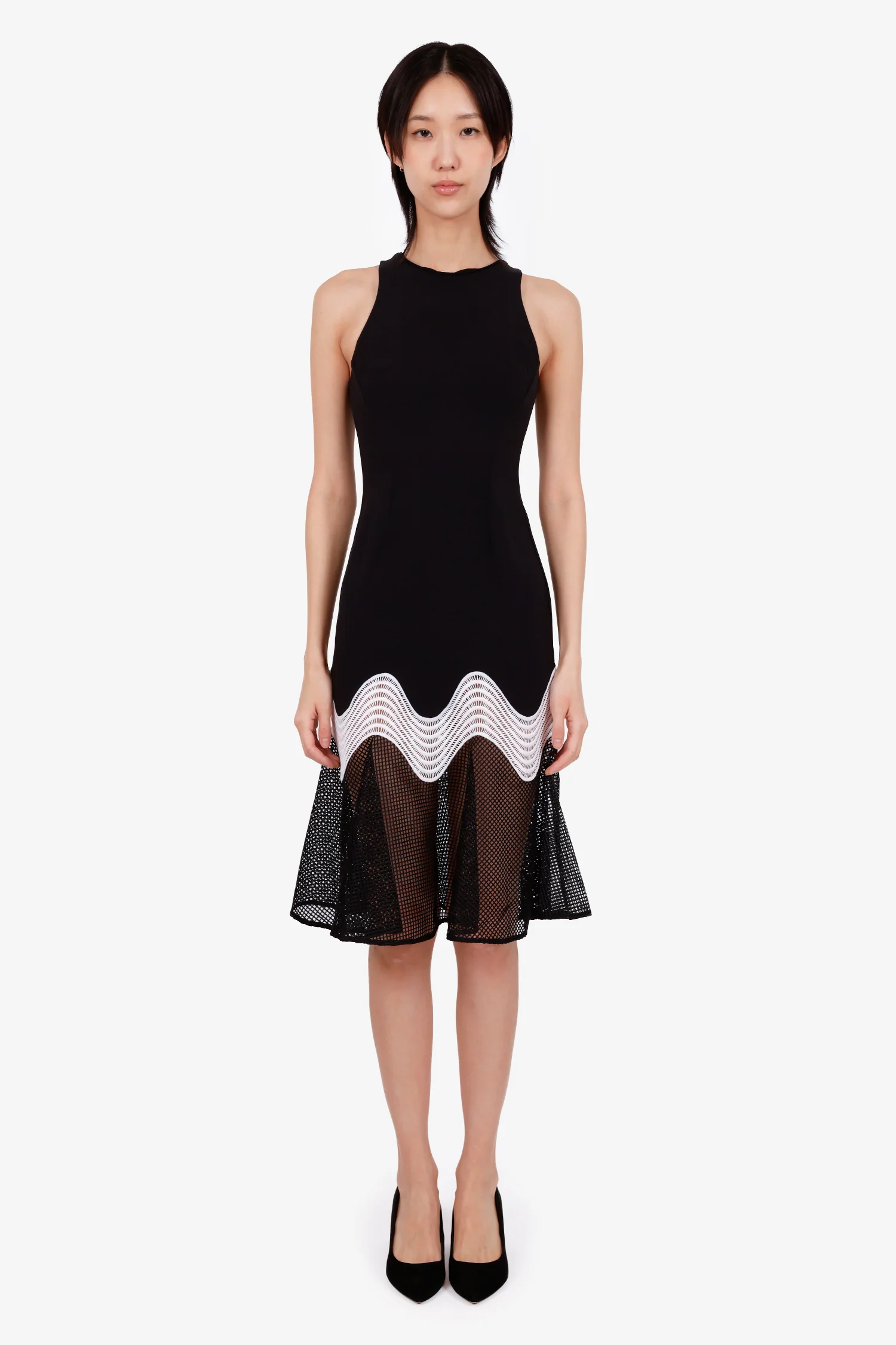 Jonathan Simkhai Black/White Mesh Crochet Midi Sleeveless Dress Size 2