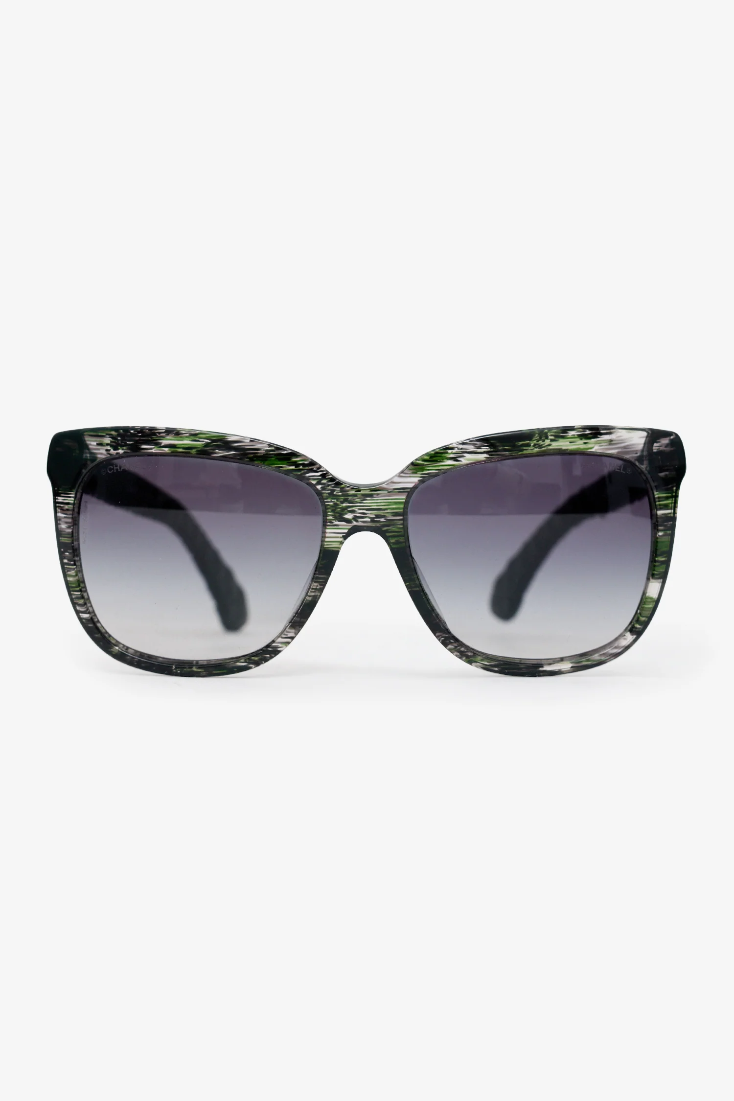 Pre-Loved Chanel™ Green/Black Frame Printed Denim CC Square Sunglasses