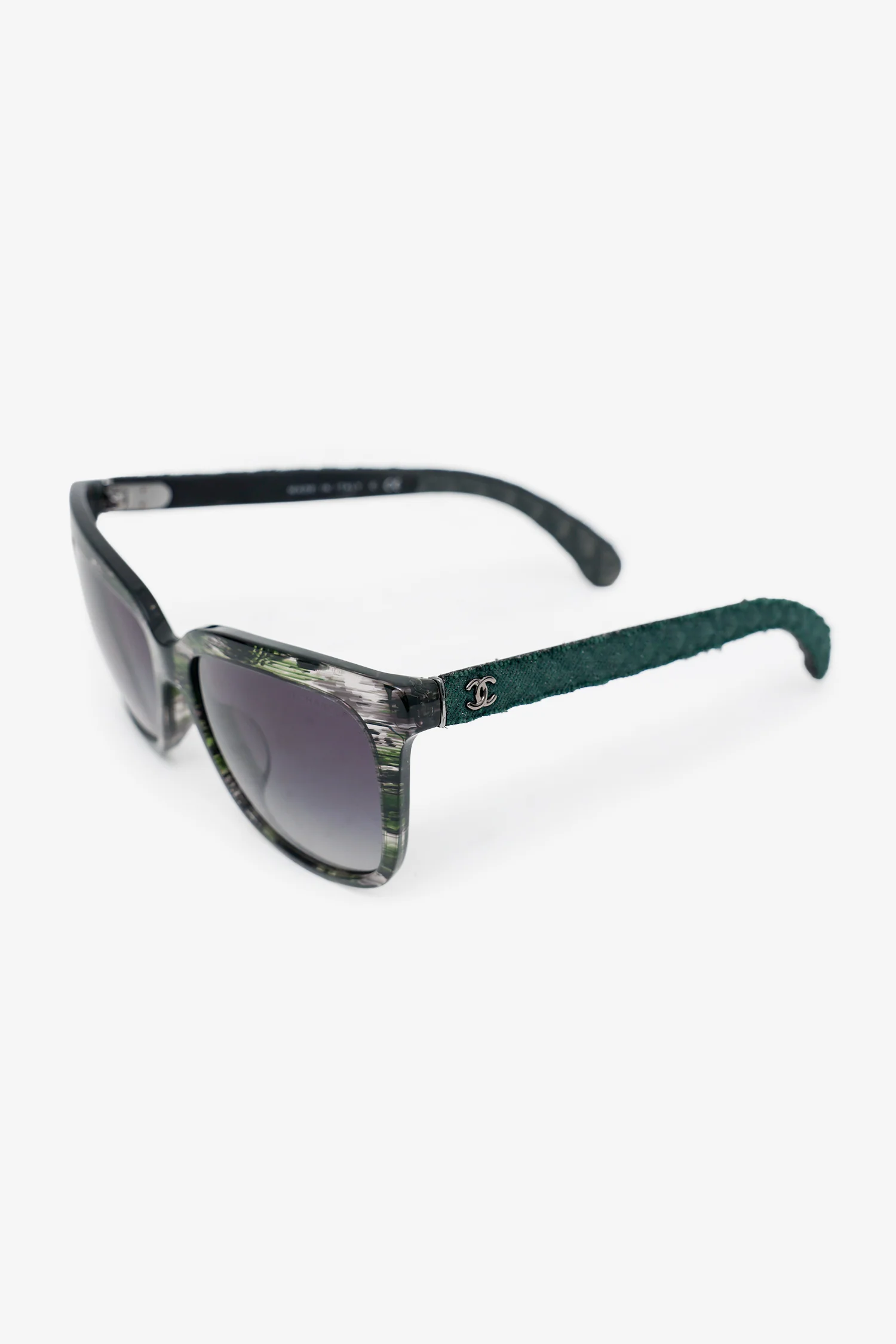 Pre-Loved Chanel™ Green/Black Frame Printed Denim CC Square Sunglasses