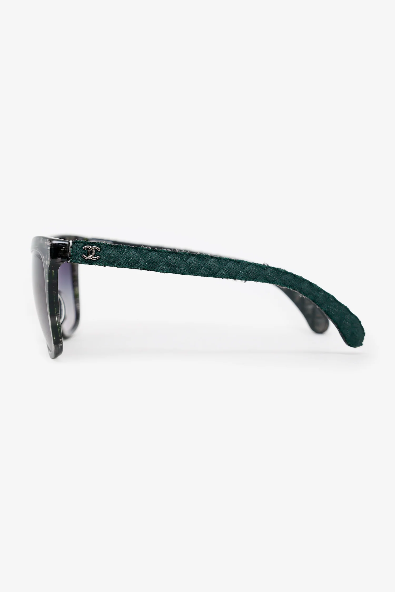 Pre-Loved Chanel™ Green/Black Frame Printed Denim CC Square Sunglasses