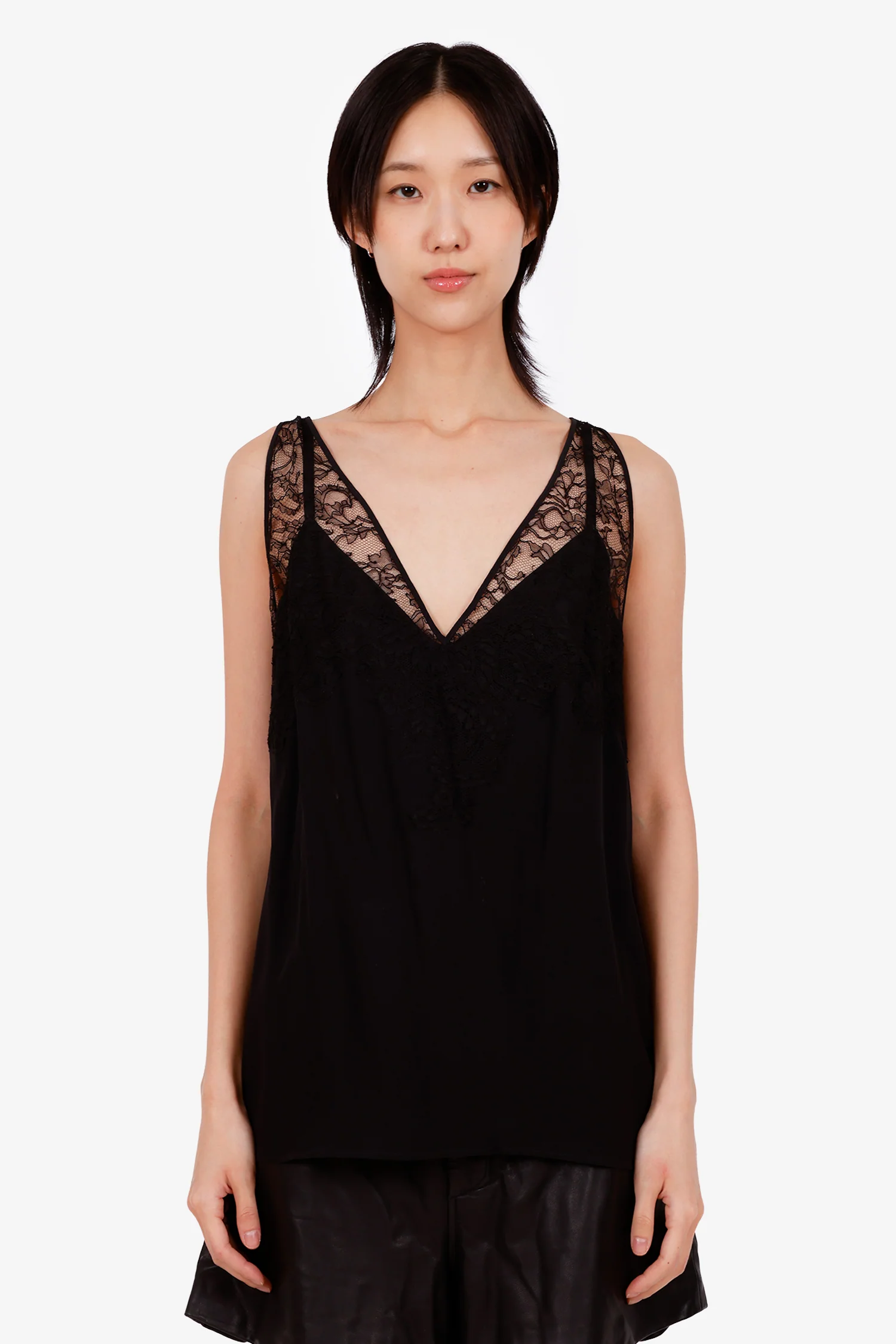 Givenchy Black Silk Lace Tank Top Size 40
