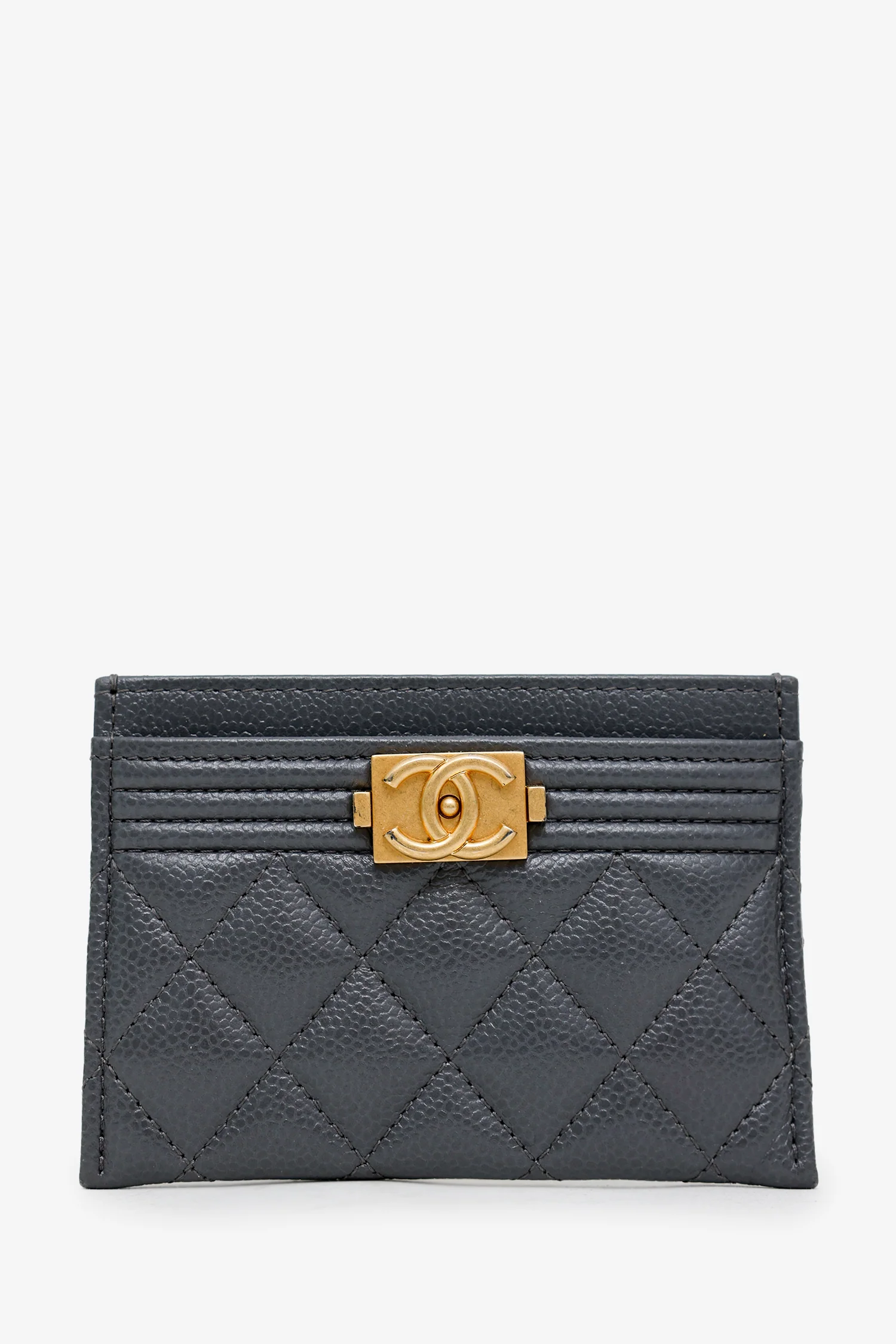 Pre-Loved Chanel™ Grey Quilted Caviar Boy Card Holder
