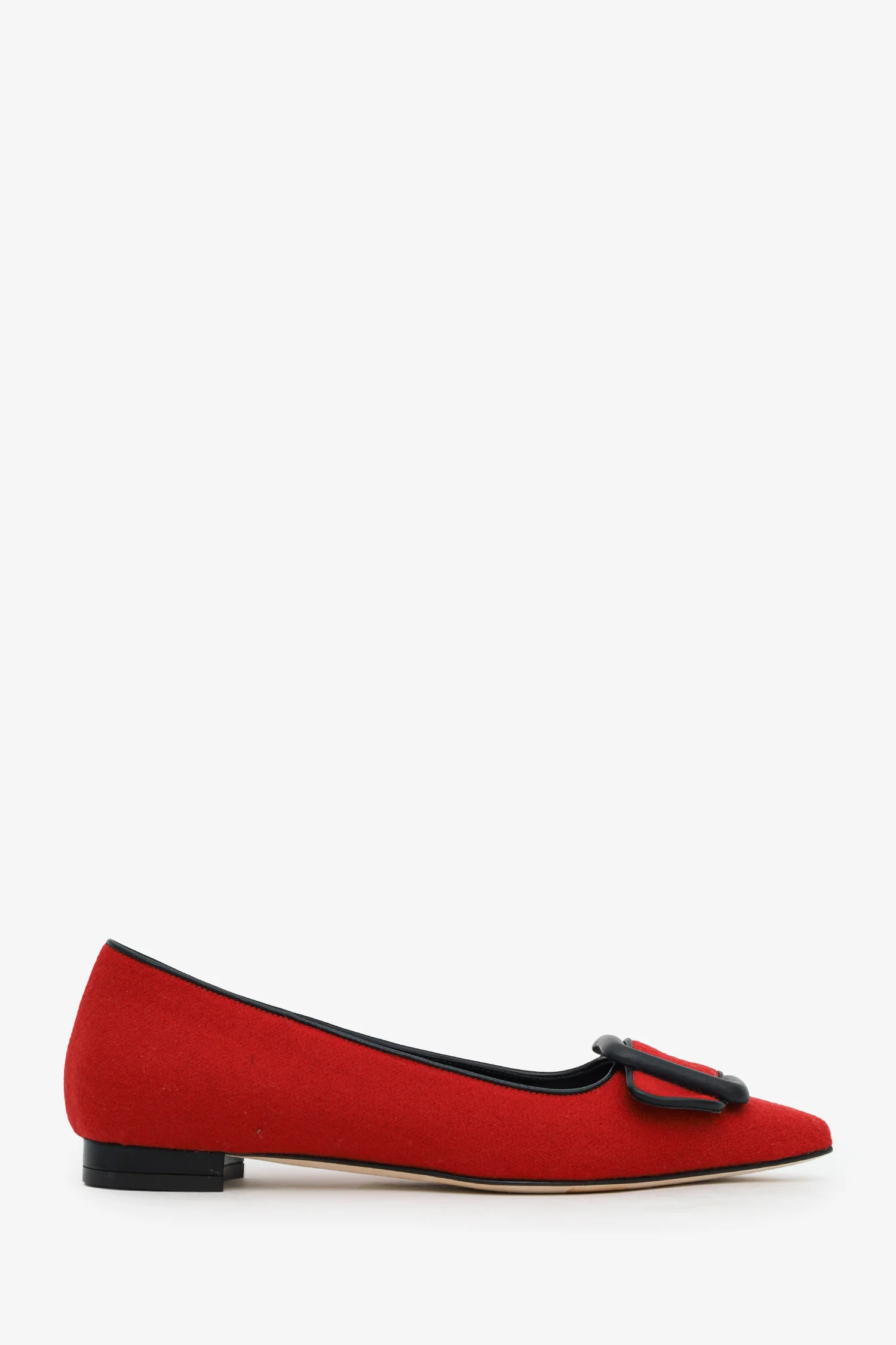 Manolo Blahnik Red Wool Blend Buckle Flats Size 37