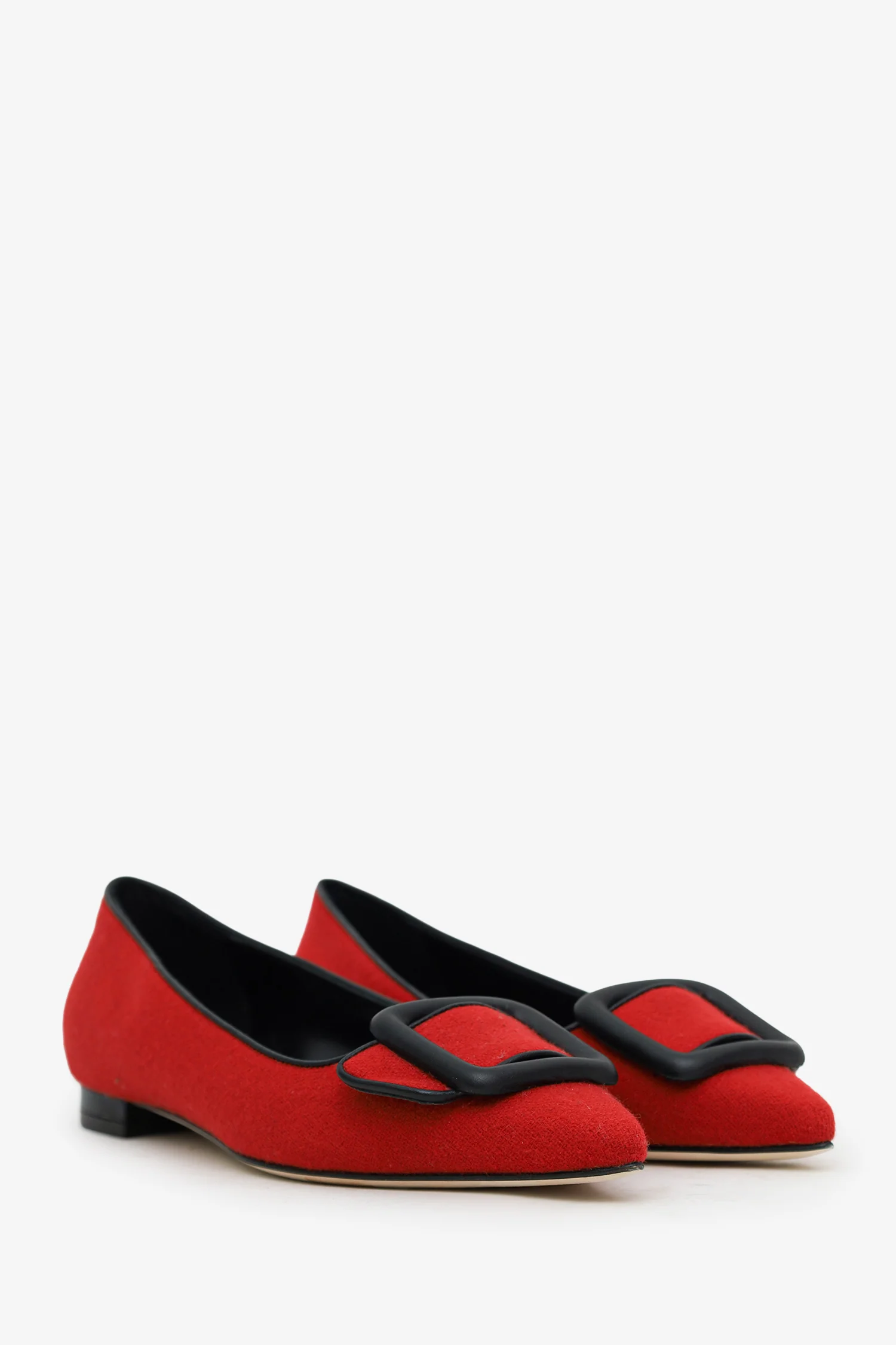 Manolo Blahnik Red Wool Blend Buckle Flats Size 37