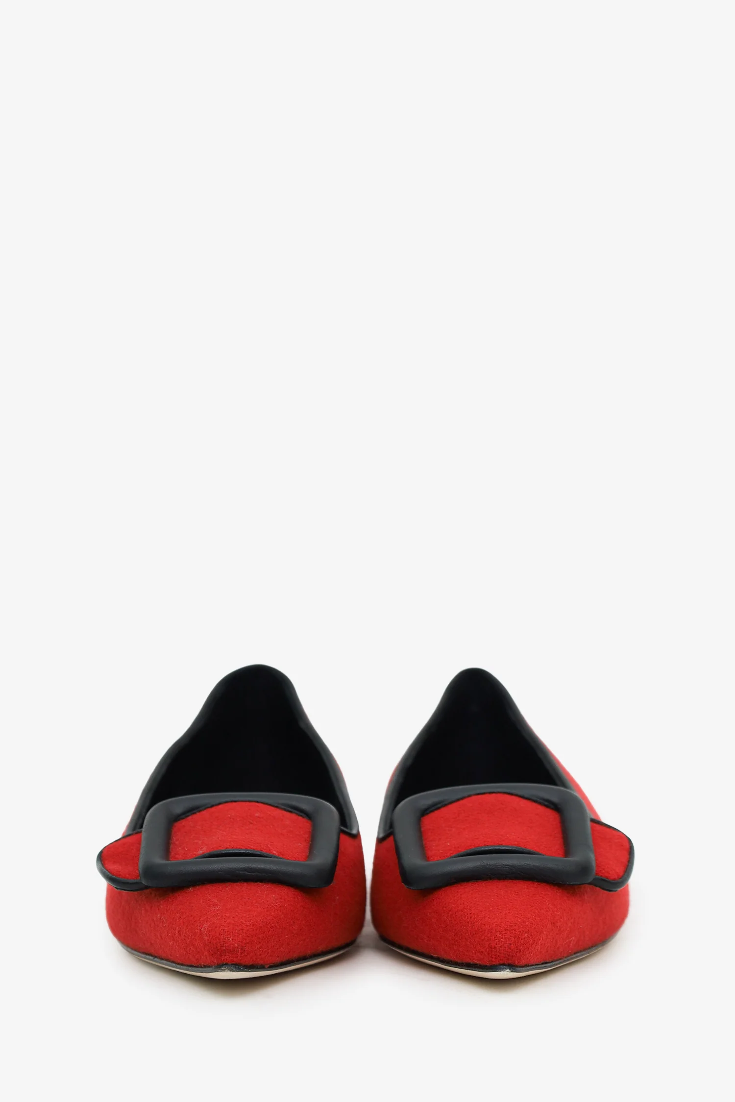 Manolo Blahnik Red Wool Blend Buckle Flats Size 37