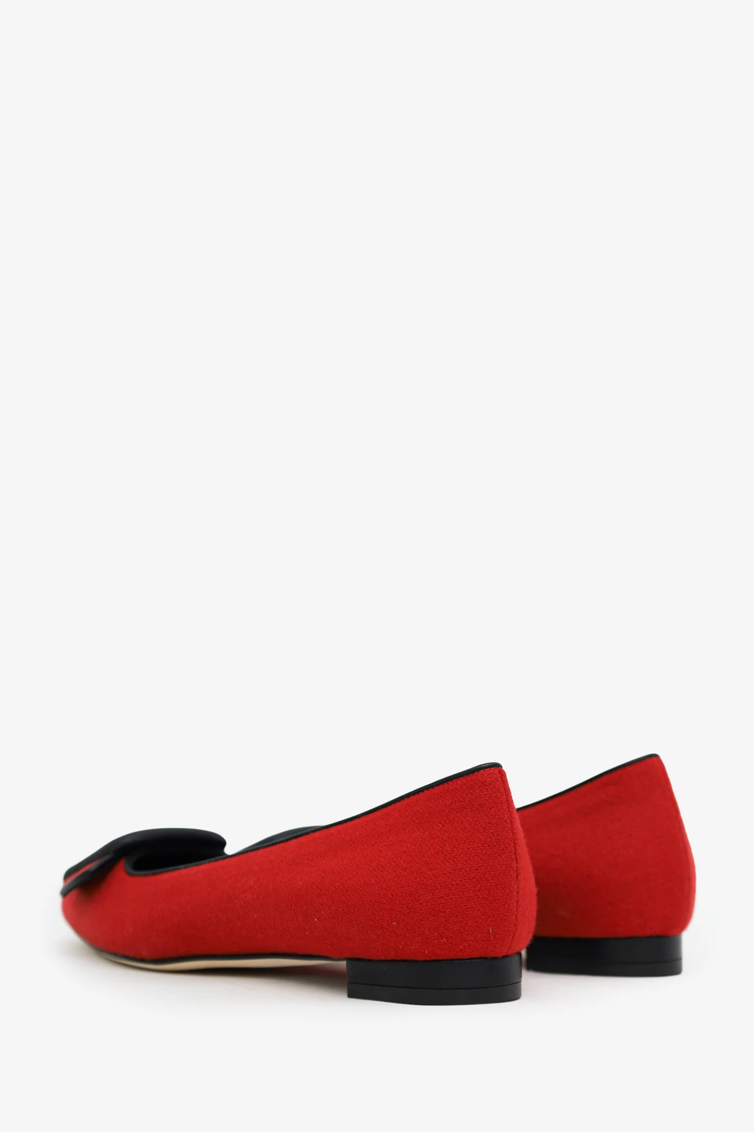 Manolo Blahnik Red Wool Blend Buckle Flats Size 37