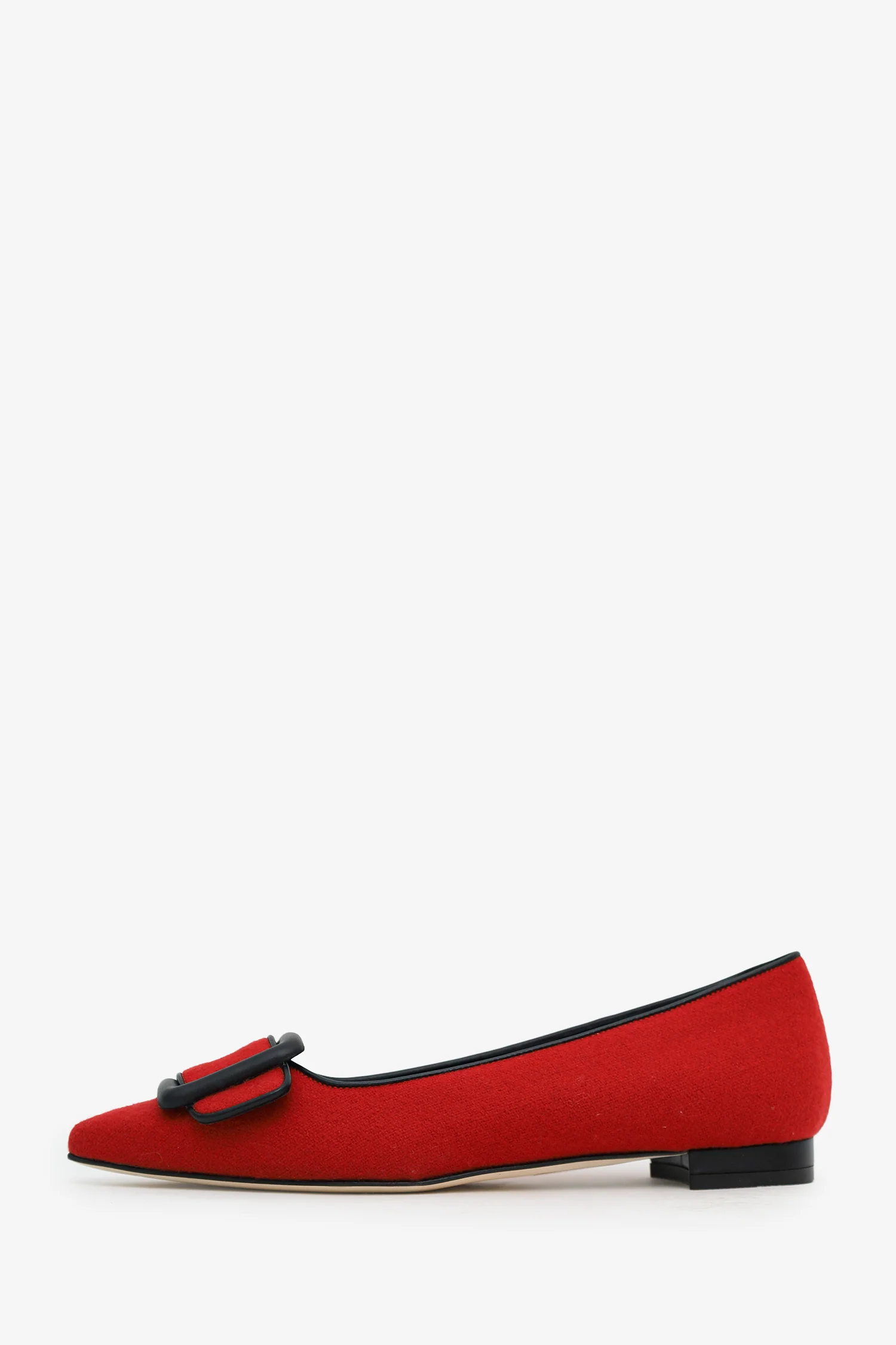 Manolo Blahnik Red Wool Blend Buckle Flats Size 37