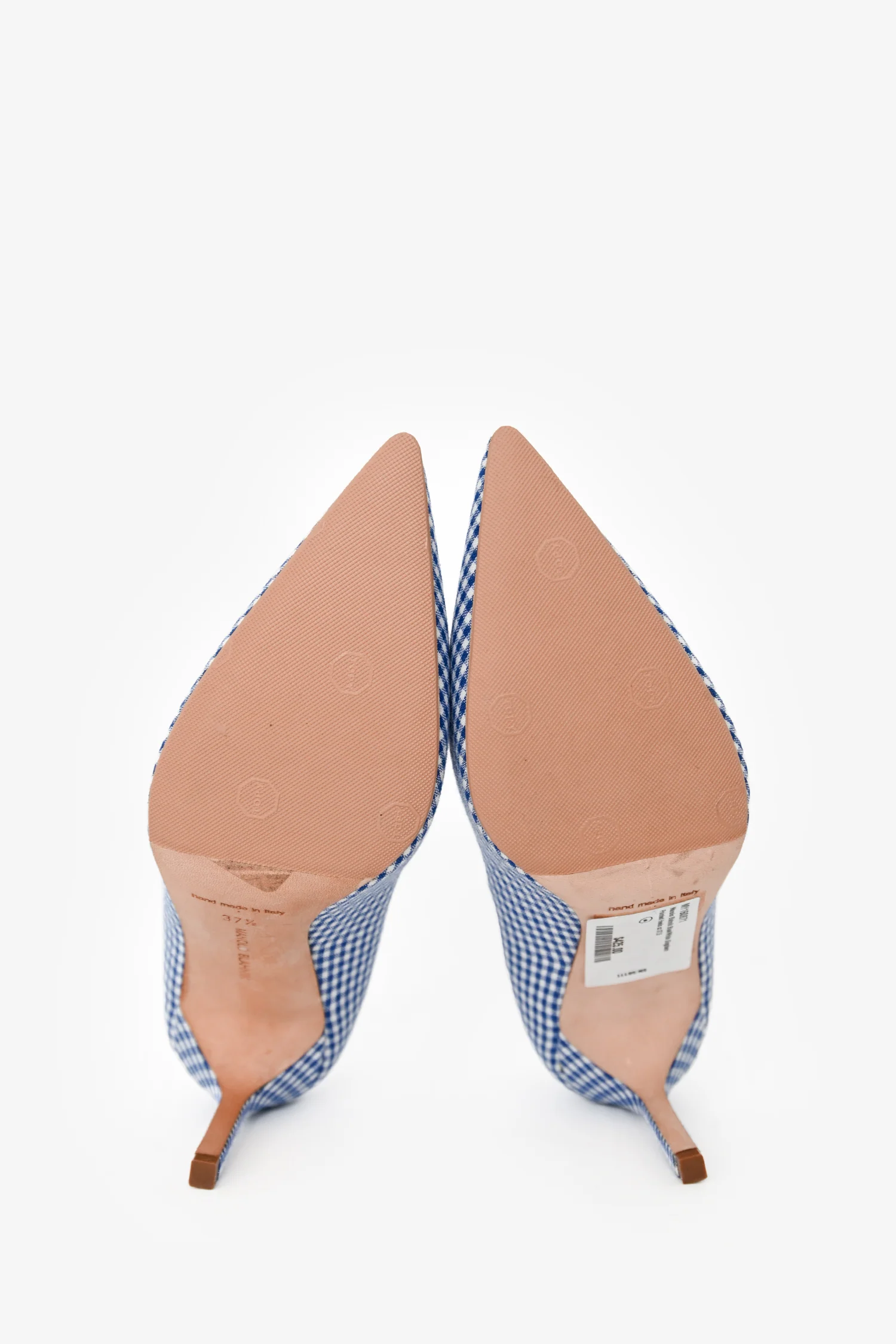 Manolo Blahnik Blue/White Gingham Pointed Heels Size 37.5