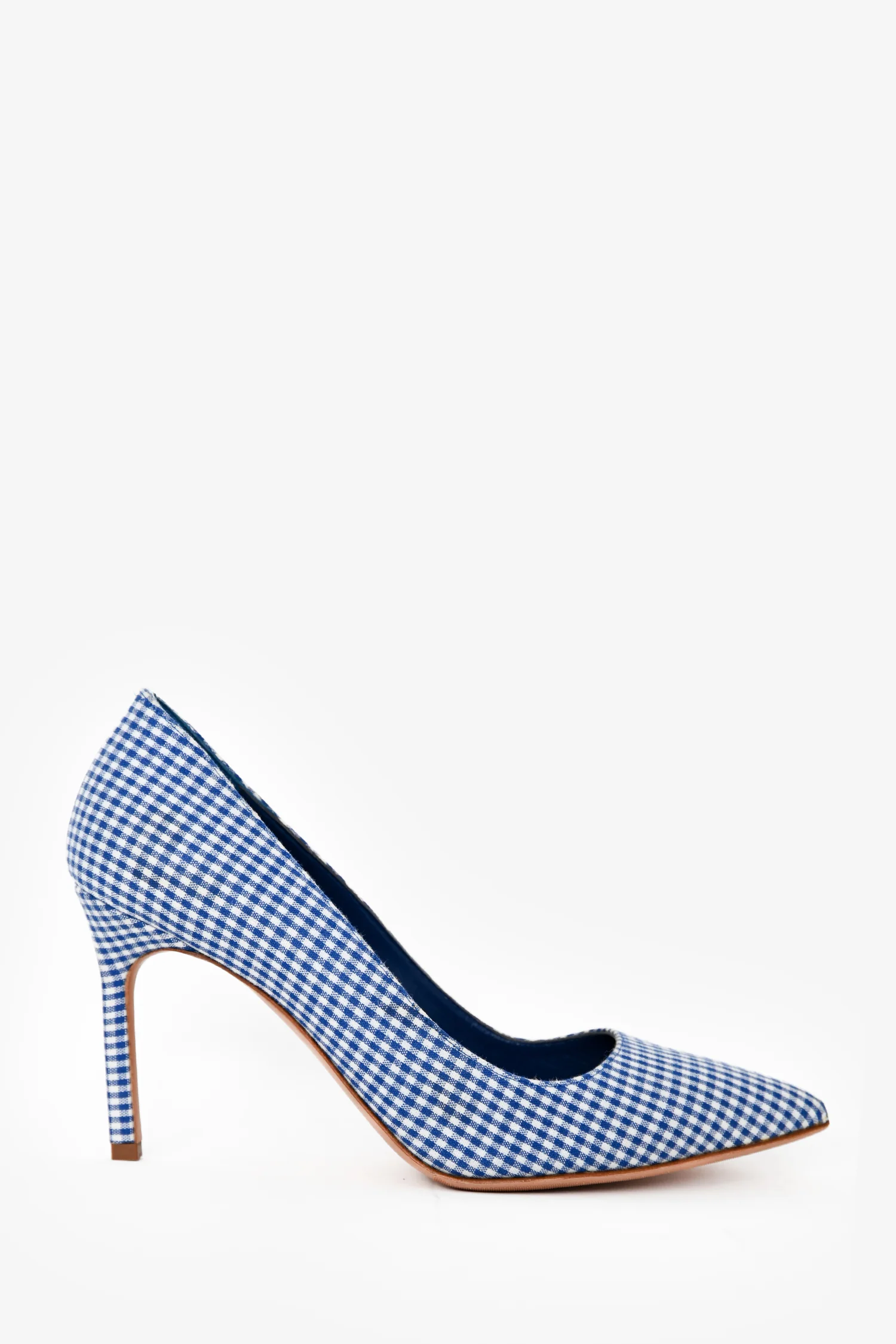 Manolo Blahnik Blue/White Gingham Pointed Heels Size 37.5