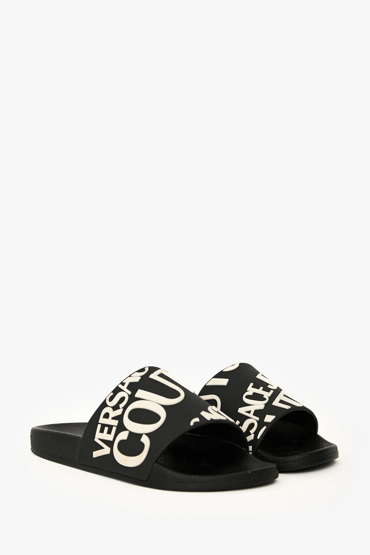 Versace Jeans Couture Black Rubber Logo Slides Size 37