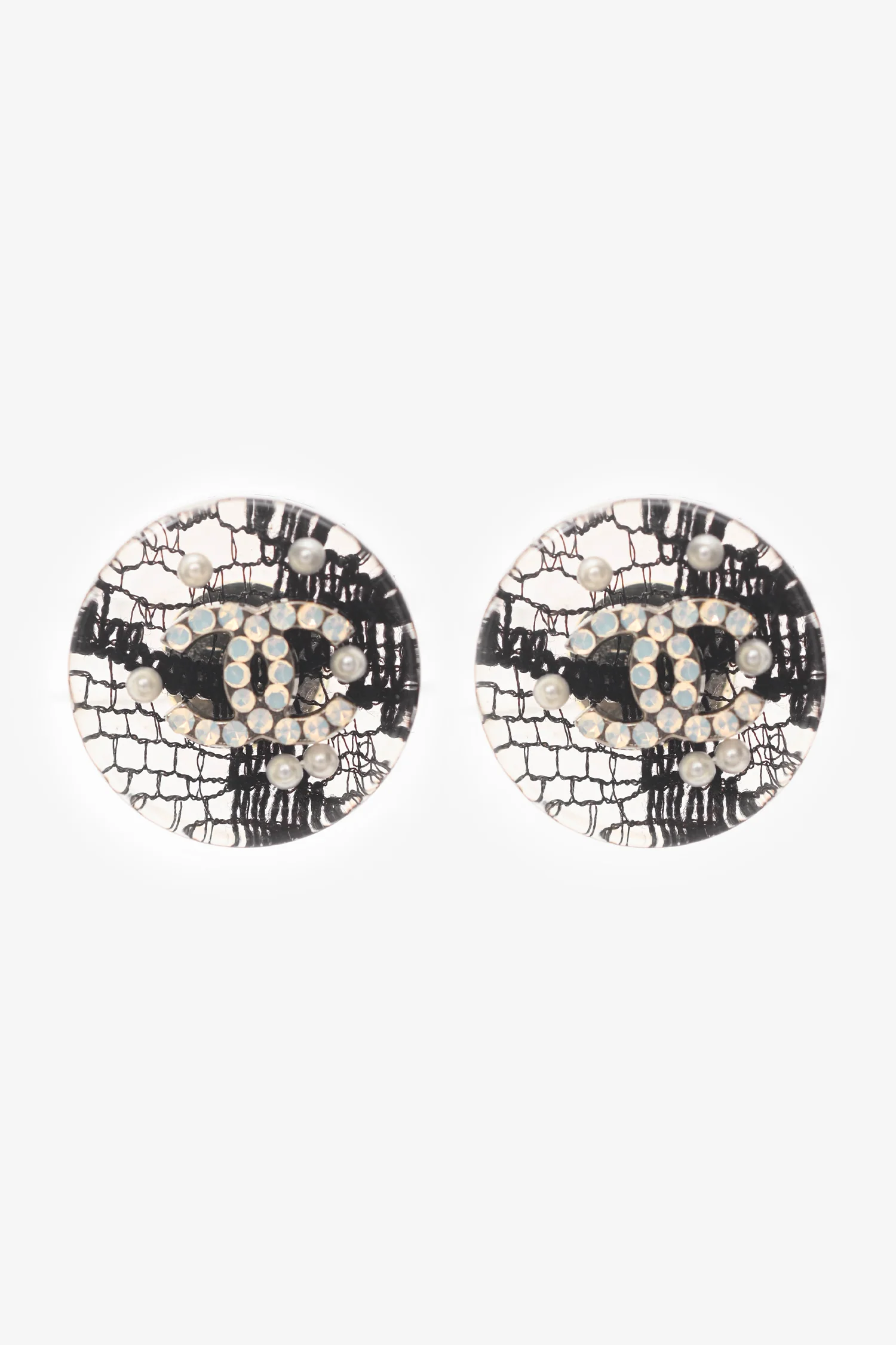 Pre-Loved Chanel™ 2013 Resin Lace CC Rounded Ear Studs
